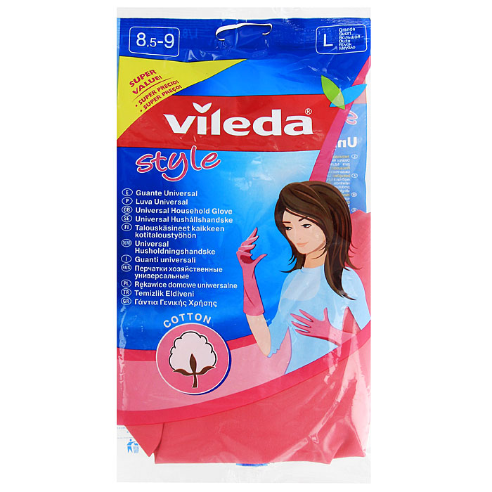 Перчатки Vileda Style. Размер L531-105 Перчатки Vileda Style. Размер L531-105Хозяйственные перчатки Vileda Style изготовлены из 100% натурального латекса с внутренним хлопковым напылением, благодаря чему они обеспечивают максимальный комфорт рукам во время уборки. Перчатки прекрасно подойдут для выполнения всех видов домашних работ. Они прочные и долговечные.