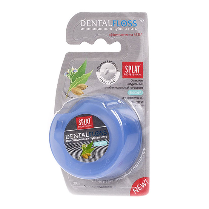 Зубная нить Splat Dental Floss, с ароматом кардамонаУТ000001233 Зубная нить Splat Dental Floss, с ароматом кардамонаУТ000001233Объемная вощеная зубная нить Splat Dental Floss с уникальной структурой (Riser Floss) при натяжении легко проникает в межзубные промежутки, бережно и эффективно очищает поверхность зубов, заботясь о здоровье десен. Антибактериальный компонент Biosol препятствует размножению бактерий. Использование нити помогает предотвратить кариес и заболевания десен, уменьшает образование налета на 69%, снижает кровоточивость десен на 50%. Характеристики:Длина нити: 30 м. Производитель: Италия. Товар сертифицирован.