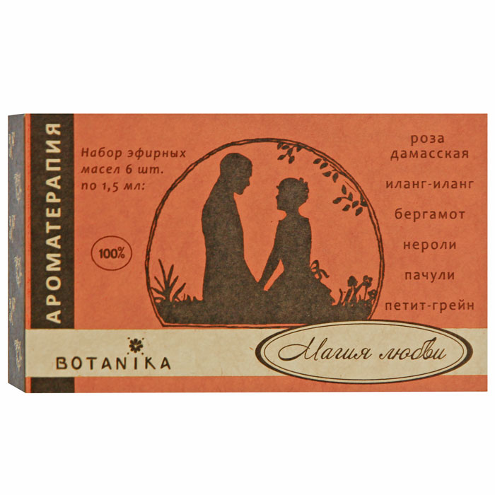 Набор эфирных масел Botanika Магия любви, 6x1,5 млFS-00897 Набор эфирных масел Botanika Магия любви, 6x1,5 млFS-00897В набор Botanika Магия любви входят 100% эфирные масла: бергамот, иланг-иланг, нероли, пачули, петит-грейн, роза дамасская.Ароматические масла помогают привести в гармонию тело, ум и дух, чтобы создать ощущение благополучия, расслабленности, доверия и восприимчивости. Афродизиаки также обладают эффектом непосредственного стимулирования организма, а некоторые из них могут оказывать влияние, подобное гормонам, для содействия сексуальным желаниям и потенции. Откройте для себя магию любви! Характеристики:Объем: 6 x 1,5 мл. Производитель: Россия. Товар сертифицирован.