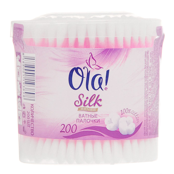 Ватные палочки Ola Silk Sense, 200 шт80284338 Ватные палочки Ola Silk Sense, 200 шт80284338Ватные палочки Ola Silk Sense используются для очищения и удаления влаги в складках кожи, между пальцами, в области ушей и носа, а также для корректировки макияжа. Характеристики: Материал:хлопок, пластик. Размер упаковки:8,5 см х 8,5 см х 8,5 см. Товар сертифицирован.