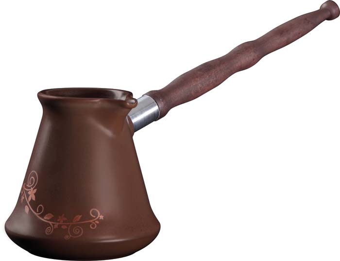 Турка Ceraflame Ibriks, с декором, цвет: шоколад, 350 мл. D93228115510 Турка Ceraflame Ibriks, с декором, цвет: шоколад, 350 мл. D93228115510Турка Ceraflame Ibriks, выполненная из керамики, предназначена для приготовления кофе. Турка оснащена удобной съемной деревянной ручкой и носиком. Турка покрыта уникальной гладкой эмалью, устойчивой к трещинам и царапинам. Непористая поверхность исключает образование бактерий, великолепно моется, и будет оставаться новой и блестящей даже после использования абразивных губок и чистящих средств. Керамика, из которой выполнена турка, устойчива к резким перепадам температур, способна выдерживать очень высокие температуры, сохраняет аромат и полезные свойства. Турку можно использовать на открытом огне, на газовой или электрической печи, в микроволновой или конвекционной печи, в морозильной камере или посудомоечной машине.Турка выполнена из экологически чистых материалов, поэтому в процессе эксплуатации не выделяет вредных веществ. Керамика не только быстро нагревается, но и сохраняет тепло дольше, чем посуда из других материалов. Кофе пришел к нам из Восточной Африки - той ее части, где сейчас находится Эфиопия, и в начале 16 века кофе был привезен в Южную Индию, Яву и Суматру, в Европу и Бразилию, на Ямайку и Кубу. Уже тогда кофе варили именно так - в сосуде с узким горлышком, известным нам как турка, джезва или ибрик. Кофе, сваренный в керамической турке - традиционно густой, с насыщенным вкусом и ароматом. При приготовлении кофе в турке гуща не процеживается, а остается в напитке, и кофе сохраняет в первозданном виде все вещества, которые содержались в кофейных зернах.Длина ручки: 22 см.Наибольший диаметр турки: 10 см.Высота стенок: 10 см.