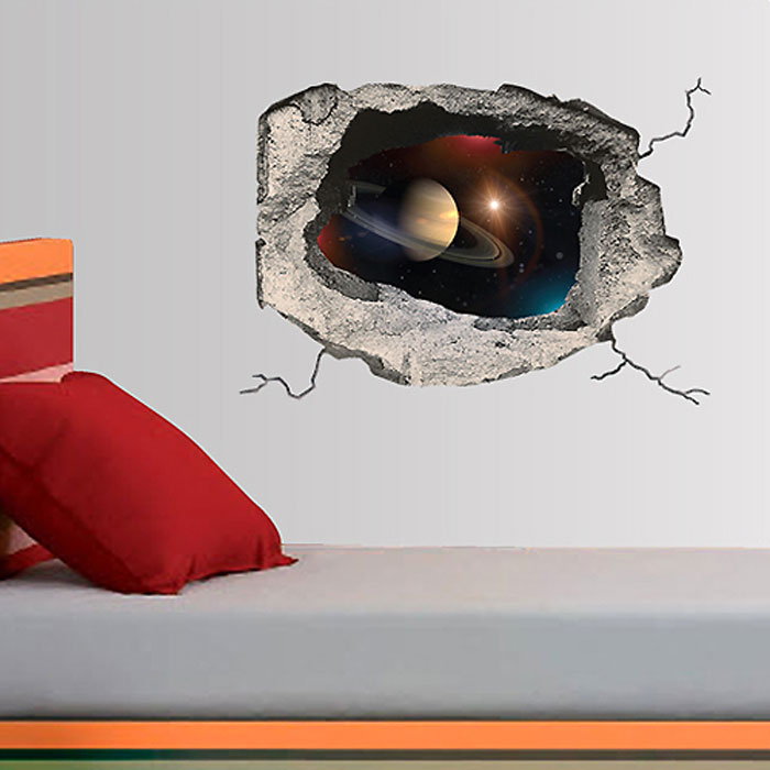Украшение для стен и предметов интерьера с 3D эффектом Hole КосмосLD 4002 Украшение для стен и предметов интерьера с 3D эффектом Hole КосмосLD 4002Декоративные наклейки на стену Nisha - это прекрасный способ обновить интерьер в гостиной, детской комнате, спальне, столовой или офисных помещениях. Уникальный дизайн с элементами оптической иллюзии создается на основе обычных фотографий. Для достижения трехмерного эффекта объекты «помещают» внутрь ниш с помощью специального программного обеспечения. Наклейки можно использовать на следующих поверхностях: обои, окрашенные стены, стекло, дерево, пластик и др. Главное требование - поверхность обязательно должна быть ровной. Использование на обоях с фактурной поверхностью возможно только с применением дополнительных склеивающих средств.Рекомендации по выбору стены:- Для получения максимального эффекта лучше всего выбрать стену, которая будет просматриваться с расстояния не менее 3 м.- Поверхность должна быть гладкой, сухой и чистой от загрязнений и пыли.- В случае если вы наклеиваете несколько наклеек рядом, то расстояние между ними должно быть не менее 7 см.- Рекомендуется выбирать либо цветную стену либо предварительно ее покрасить цветной краской, так как эффект глубины значительно увеличивается именно на цветных стенах.- Если вы хотите отклеить наклейку, а затем вновь приклеить, отклеивайте ее очень аккуратно, для того чтобы избежать загибания углов. Характеристики:Материал: самоклеющаяся пленка. Количество листов: 1 шт. Размер наклейки: 48 см х 33 см. Размер упаковки: 48 см х 33 см. Артикул: SKU 632.