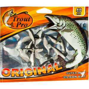 Риппер Trout Pro Original, длина 4 см, 20 шт. 3522935228 Риппер Trout Pro Original, длина 4 см, 20 шт. 3522935228Приманка предназначена для джиговой ловли хищной рыбы: окуня, судака, щуки. Специальная пластина придает приманке колебательные движения, усиливая ее сходство с живой рыбкой. Характеристики:Длина: 4 см. Цвет тела: 157 (перламутровый с вкраплением красных блесток). Материал: эластичный полимер. Размер упаковки: 16,8 см х 14 см х 0,4 см. Производитель: Китай. Артикул: 35229.