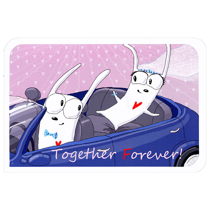 Открытка Together! Forever!. Ручная авторская работа. IND013EXCELLENT 70021-1W CHROME Открытка Together! Forever!. Ручная авторская работа. IND013EXCELLENT 70021-1W CHROMEАвторская открытка станет необычным и ярким дополнением к подарку дорогому и близкому вам человеку или просто добавит красок в серые будни. Открытка оформлена ярким рисунком в виде забавных кроликов на машине и надписью Together! Forever!. Обратная сторона открытки не содержит текста, что позволит вам самостоятельно написать свое пожелание.К открытке прилагается бумажный конверт. Характеристики: Размер открытки:10 см х 15 см. Размер конверта:11 см х 16 см. Материал: бумага. Артикул: ys150113.vsegda.25.4.УВАЖАЕМЫЕ КЛИЕНТЫ!Просим обратить Ваше внимание на то, что работа, выполненная на заказ, может незначительно отличаться от представленной на фото, так как это авторская работа.