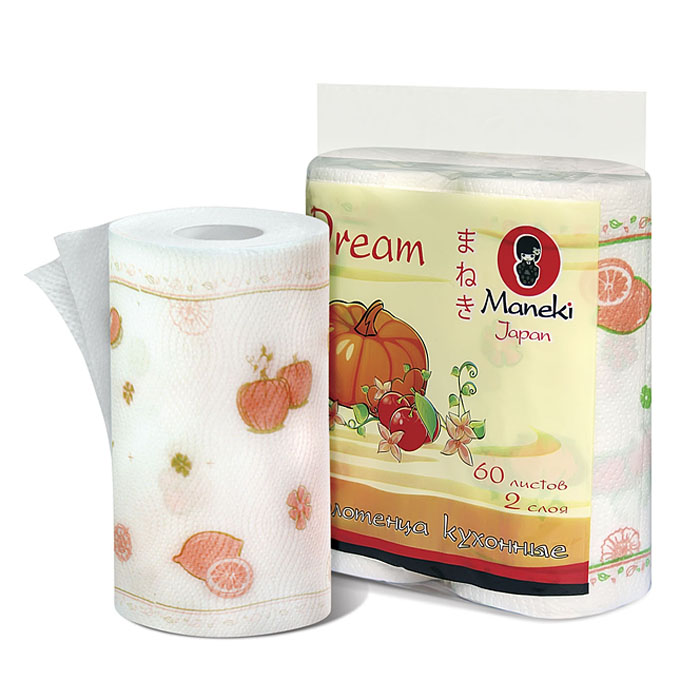 Полотенца кухонные бумажные Maneki Dream, двухслойные, цвет: белый, красный, 2 рулона полотенца кухонные maneki полотенца кухонные бумажные sumi e 2 слоя 60 л белые 2 рулона упаковка
