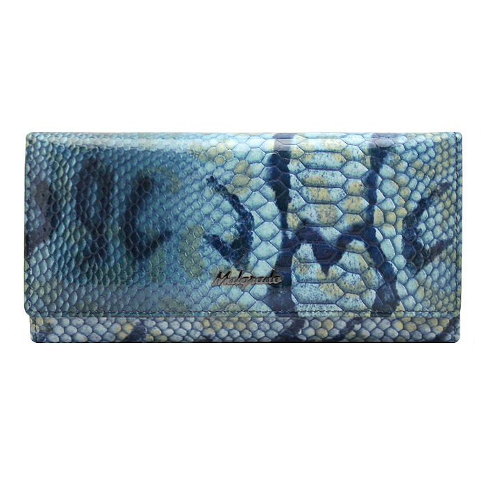 Кошелек женский Malgrado, цвет: голубой. 72076-15707INT-06501 Кошелек женский Malgrado, цвет: голубой. 72076-15707INT-06501Стильный кошелек Malgrado изготовлен из натуральной кожи голубого цвета декоративным тиснением под рептилию и вмещает в себя купюры в развернутом виде в полную длину. Кошелек имеет шесть отделений для купюр и два дополнительных кармана на молнии. Также внутри расположены четыре кармана для дисконтных карт, визиток или кредиток, один прозрачный кармашек, в который можно положить пропуск, проездной документ или фотографию и два дополнительный потайных кармана. Снаружи с оборотной стороны расположен дополнительный карман на молнии. Закрывается кошелек клапаном на кнопку. Кошелек упакован в подарочную металлическую коробку с логотипом фирмы. Такой кошелек станет замечательным подарком человеку, ценящему качественные и практичные вещи. Характеристики:Материал: натуральная кожа, текстиль, металл. Размер кошелька: 18,5 см х 9,5 см х 3 см. Цвет: голубой. Размер упаковки: 23 см х 13 см х 4,5 см. Артикул: 73003-7003D.