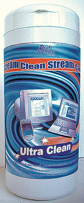 Влажные чистящие салфетки ProfiOffice Clean-Stream, для экранов и мониторов, 100 шт20478 Влажные чистящие салфетки ProfiOffice Clean-Stream, для экранов и мониторов, 100 шт20478Чистящий комплекс Ultra Clean предназначен для удаления грязи с экранов ЖК- мониторов, оптических поверхностей, сканеров, копиров, телевизоров, а также для очистки корпусов мониторов, клавиатур и других пластиковых поверхностей техники. Салфетки обладают антистатическим, дезинфицирующим и антибактериальным эффектом.В пластиковой тубе размещаются:50 салфеток (синего цвета) предназначенных для очистки пластиковых поверхностей мониторов, клавиатур, мыши и рабочей поверхности стола.50 салфеток (белого цвета) предназначены для деликатной очистки экранов мониторов. Характеристики: Размер тубы: 8 см х 8 см х 19 см. Количество салфеток: 100 шт. Изготовитель: Россия. Артикул: 19826.
