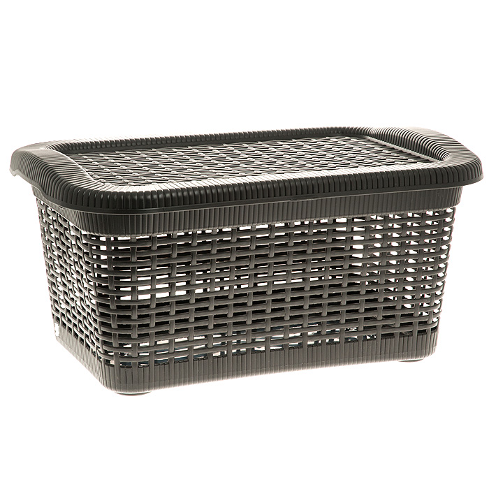 Корзина Rattan с крышкой, цвет: темно-коричневый, 20 лTD 0033 Корзина Rattan с крышкой, цвет: темно-коричневый, 20 лTD 0033Прямоугольная корзина Rattan изготовлена из прочного пластика темно-коричневого цвета. Она предназначена для хранения мелочей в ванной, на кухне, даче или гараже. Позволяет хранить мелкие вещи, исключая возможность их потери. Корзина с отверстиями на стенках и крышке в виде плетения и со сплошным дном. Корзина имеет плотно закрывающуюся съемную крышку. Сбоку имеются две ручки для удобной переноски. Характеристики:Материал: пластик. Цвет: темно-коричневый. Объем корзины:20 л. Размер корзины (Ш х Д х В):43 см х 32 см х 25 см. Артикул: 2167.
