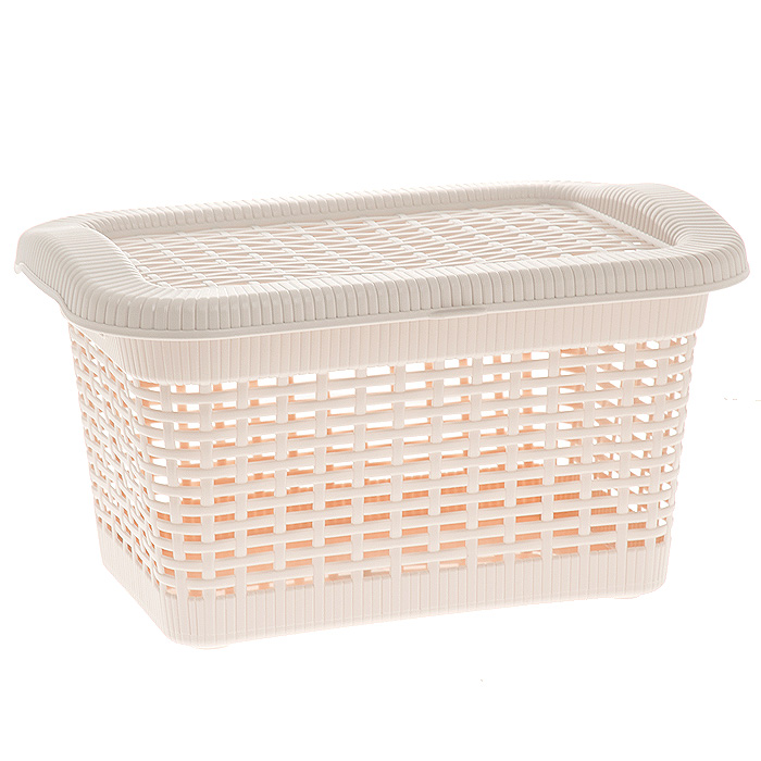 Корзина Rattan с закрепленной крышкой, цвет: бледно-бежевый, 20 л391602 Корзина Rattan с закрепленной крышкой, цвет: бледно-бежевый, 20 л391602Прямоугольная корзина Rattan изготовлена из прочного пластика бледно-бежевого цвета. Она предназначена для хранения мелочей в ванной, на кухне, даче или гараже. Позволяет хранить мелкие вещи, исключая возможность их потери. Корзина с отверстиями на стенках и крышке в виде плетения и со сплошным дном. Корзина имеет плотно закрывающуюся закрепленную крышку. Сбоку имеются две ручки для удобной переноски. Характеристики:Материал: пластик. Цвет: бледно-бежевый. Объем корзины:20 л. Размер корзины (Д х Г х В):43 см х 32 см х 25 см. Артикул: 2168.