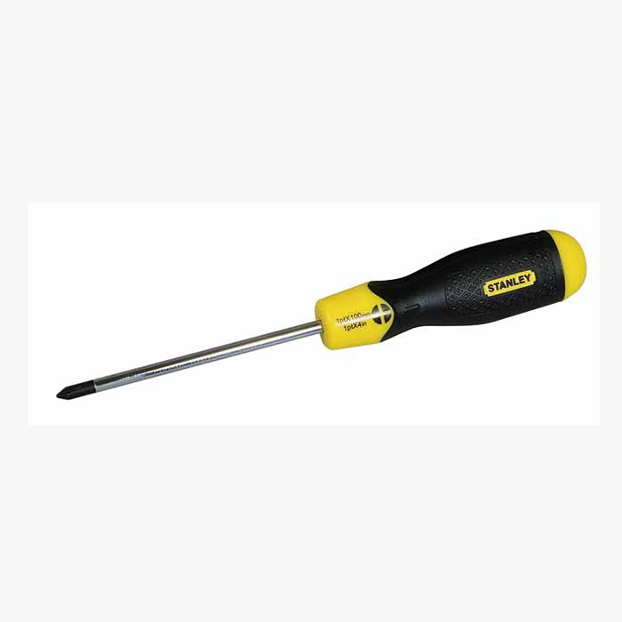 Отвертка крестовая Stanley CushionGrip, PH0 х 60 мм2706 (ПО) Отвертка крестовая Stanley CushionGrip, PH0 х 60 мм2706 (ПО)Отвертка крестовая Stanley CushionGrip имеет мягкую ручку для высокого комфорта и надежного контроля инструмента. Стержень покрыт хромом для защиты от коррозии. Характеристики: Материал: пластик, металл, резина. Размер отвертки: 14,5 см х 1,5 см х 1,5 см. Размер основания: 6 см х 0,2 см х 0,2 см. Диаметр жала: 0,2 см. Размер ручки: 8,5 см х 1,5 см х 1,5 см. Размеры упаковки:20,5 см х 4,5 см х 1,5 см.