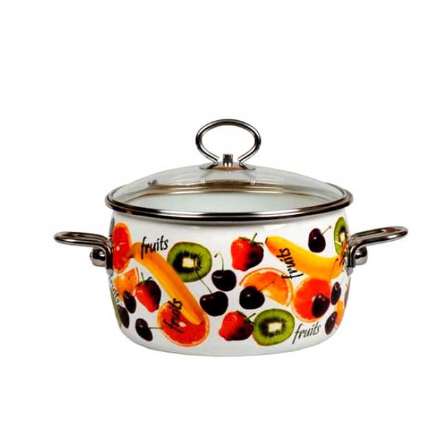 Кастрюля эмалированная Vitross Fruits с крышкой, цвет: белый, 4 л94672 Кастрюля эмалированная Vitross Fruits с крышкой, цвет: белый, 4 л94672Эмалированная кастрюля Vitross Fruits выполнена из нержавеющей стали со стеклокерамическим покрытием - наиболее безопасным видом покрытий посуды. Стеклокерамика инертна и устойчива к пищевым кислотам, не вступает во взаимодействие с продуктами и не искажает их вкусовые качества. Прочный стальной корпус обеспечивает эффективную тепловую обработку и не деформируется в процессе эксплуатации. Такая кастрюля идеальна для тепловой обработки и хранения пищевых продуктов, приготовления холодных блюд и сервировки стола. Внутренняя поверхность изделия - белого цвета. Внешняя поверхность белого цвета оформлена красочным изображением фруктов.Кастрюля оснащена стеклянной крышкой с металлическим ободом и пароотводом, а также удобными стальными ручками. Подходит для всех типов плит, включая индукционные. Пригодна для посудомоечной машины. Характеристики: Материал: нержавеющая сталь, стекло, эмаль. Цвет: белый. Объем кастрюли: 4 л. Внутренний диаметр кастрюли: 20 см. Высота стенок кастрюли: 13,5 см. Толщина стенок кастрюли: 0,3 см. Толщина дна кастрюли: 0,4 см. Ширина кастрюли с учетом ручек: 30 см. Размер упаковки: 27 см х 23 см х 15 см. Артикул: 1SC205S.