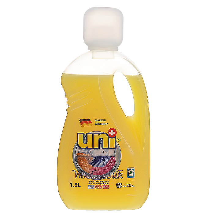 Жидкое средство UniPlus Wool and Silk для стирки шерсти, шелка и деликатных тканей, 1,5 лGC204/30 Жидкое средство UniPlus Wool and Silk для стирки шерсти, шелка и деликатных тканей, 1,5 лGC204/30Жидкое средство UniPlus Wool and Silk подходит для стирки вещей из шерсти, шелка и деликатных тканей. Эффективно отстирывает, и вместе с тем защищает одежду во время стирки. Специальная формула показывает отличный результат стирки даже при низкой температуре. Очень мягкая формула бальзама питает и защищает волокна, что позволит вам наслаждаться нежностью и мягкостью ваших изделий. Так же тонкие волокна защищены успокаивающим пенообразованием во время стирки.После применения жидкого средства для стирки UniPlus ткань приобретает приятный аромат, мягкость, становится приятной на ощупь. Специальный состав средства предохраняет белье от образования катышек, и даже после многих стирок ваше белье сохранит прекрасный внешний вид.Жидкость эффективно отстирывает при температурах от 30°С до 45°С. Предназначена для стирки в стиральных машинах любого типа и для ручной стирки.В составе средства содержаться компоненты, которые защищают стиральную машину от образования известковых наслоений, что продлевает срок службы стиральной машины. Характеристики: Объем: 1,5 л. Артикул: 200148. Товар сертифицирован.