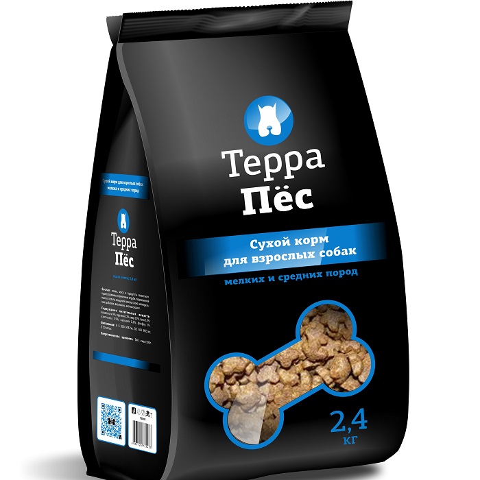 Сухой корм Терра Пес для взрослых собак мелких и средних пород, 2,4 кг0120710 Сухой корм Терра Пес для взрослых собак мелких и средних пород, 2,4 кг0120710Терра Пес - это полноценный сухой корм для взрослых собак мелких и средних пород.Сухой корм Терра Пес обеспечивает: крепкие кости и зубы; энергетический баланс; поддержку иммунитета; питание сердца; здоровую шерсть и кожу; витамины; отличное зрение; развитую мускулатуру; защиту ЖКТ. Характеристики:Состав: злаки, мясо и продукты животного происхождения, пшеничные отруби, подсолнечное масло, пульпа сахарной свеклы (жом), минеральные добавки, витамины, антиоксидант. Содержание питательных веществ: влажность 9%, протеин 22%, жир 10%, зола 6,5%, клетчатка 3,5%, кальций 1,2%, фосфор 1%. Витаминов: А 5000 МЕ/кг, D3 500 МЕ/кг, Е 50 МЕ/кг. Энергетическая ценность: 340 ккал/100 г. Вес: 2,4 кг. Артикул: 00-00000407.