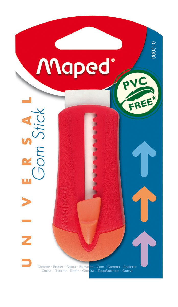 Ластик технический Maped Universal Gom Stick, в футляре, цвет: красныйFS-36054 Ластик технический Maped Universal Gom Stick, в футляре, цвет: красныйFS-36054Ластик технический Maped Universal Gom Stick подходит для стирания карандаша и чернил. Специальный удобный автоматический пластиковый футляр позволит защитит ластик от повреждений. Ластик изготовлен из экологически чистого каучука.