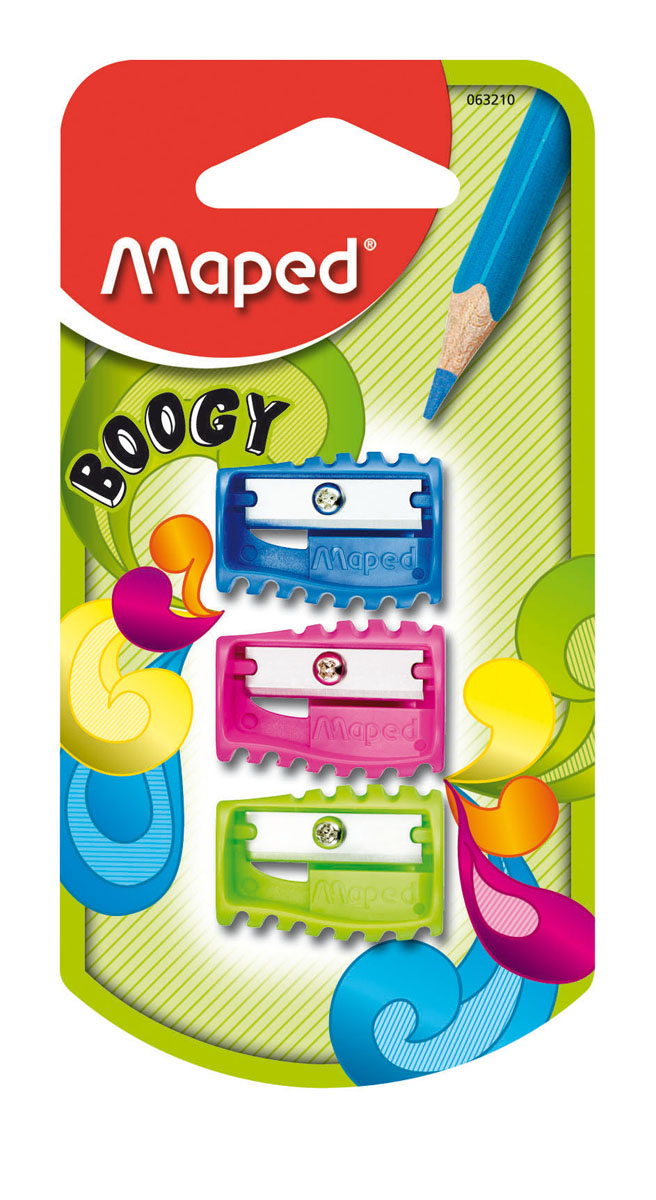 Набор точилок Maped Boogy, 3 штFS-36054 Набор точилок Maped Boogy, 3 штFS-36054Набор состоит из трех одинарных точилок без контейнера - ярких, оригинальных с рифленой областью обхвата. Каждая точилка компактная по размеру, изготовлена из неломающихся - ударопрочных материалов. Характеристики:Материал: пластик, металл. Размер точилки: 3 см х 1,8 см х 1,5 см.