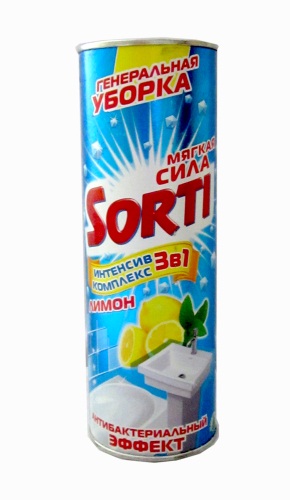 Чистящее средство Sorti Генеральная уборка. Лимон, 400 г68/5/3 Чистящее средство Sorti Генеральная уборка. Лимон, 400 г68/5/3Чистящее средство Sorti Генеральная уборка. Лимон предназначено для чистки ванн, раковин, кухонных плит, а также фаянсовых, эмалированных и керамических поверхностей. Новая формула Интенсив комлекс 3в1 эффективно очищает поверхности благодаря мельчайшим частицам мягких природных компонентов и уникальным бирюзовым гранулам. Интенсив-гранулы мгновенно расщепляют загрязнения, а мягкие минеральные частицы быстро очищают поверхности. Аромат лимона устраняет неприятные запахи. Средство обладает антибактериальным эффектом. Результат - идеальное очищение при мягком и бережном отношении к поверхности и коже рук. Характеристики: Вес: 400 г. Артикул: 144-6. Товар сертифицирован.