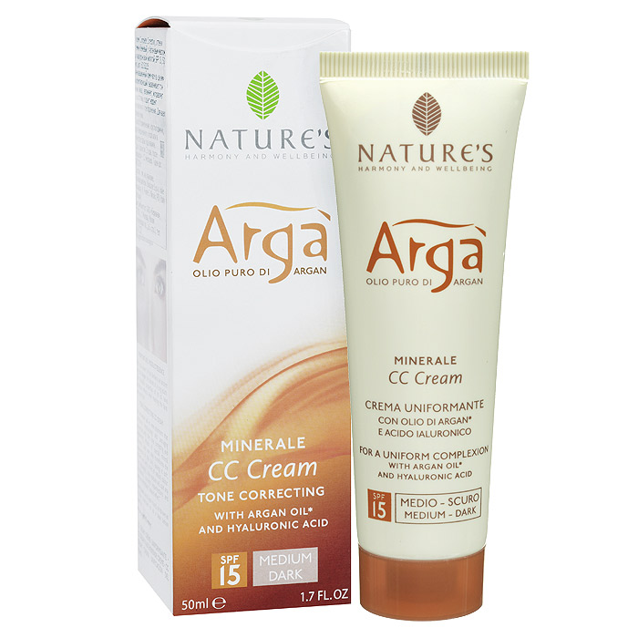 Natures Крем СС Arga корректирующий, SPF 15, тон: темно-бежевый, 50 мл81279043 Natures Крем СС Arga корректирующий, SPF 15, тон: темно-бежевый, 50 мл81279043Крем, корректирующий, выравнивающий тон кожи лица, является инновационным продуктом «все в одном». Крем сочетает увлажняющие и омолаживающие свойства с исправлениями видимых недостатков кожи с помощью специальных минеральных пигментов, отвечающими за эффект мгновенного преображения. Кожа не только становится мягкой, гладкой, ровной, хорошо увлажненной, но и приобретает здоровый и естественный тон. Легкая, шелковистая текстура крема подойдет любому типу коже, исправит изъяны, сгладит шероховатости, немедленно придаст сияющий вид. Характеристики:Объем: 50 мл. Артикул: 60150205. Производитель: Италия. Товар сертифицирован.