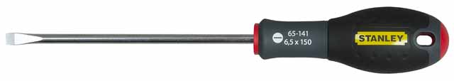 Отвертка плоская Stanley FatMax с расширяющимся жалом, 4 мм х 100 мм98298130 Отвертка плоская Stanley FatMax с расширяющимся жалом, 4 мм х 100 мм98298130Отвертка плоская Stanley FatMax предназначена для монтажа/демонтажа резьбовых соединений с применением значительных усилий.Особенности:Стержень изготовлен из хромованадиевой стали для высокой прочности и уменьшения вероятности сколов;Рукоятка отлита поверх стержня, что образует практически неразрушимое соединение деталей;Большая удобная рукоятка обеспечивает большой момент и максимальный комфорт при работе;Сужение рукоятки обеспечивает более высокий уровень контроля отвертки, когда требуется повышенная скорость и точность прикладываемого момента;Дробеструйная обработка помогает защитить жало от коррозии и прикладывать больший момент;Гладкий куполовидный край рукоятки обеспечивает высокую скорость и комфорт при работе;Цветовая маркировка рукоятки помогает правильно идентифицировать тип отвертки под соответствующий шлиц. Характеристики: Материал: пластик, металл. Размер жала: 0,4 см х 10 см. Длина ручки: 10 см. Размеры упаковки: 20 см х 2,5 см х 2,5 см.