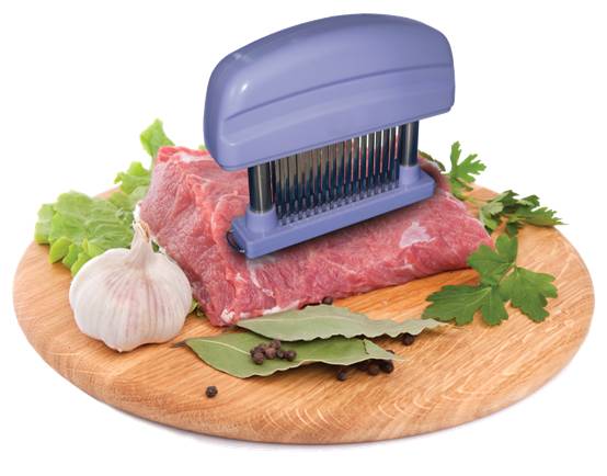 Размягчитель мяса Bio Vie, цвет: лавандаBV1075 Размягчитель мяса Bio Vie, цвет: лавандаBV1075Размягчитель мяса Bio Vie - это ручной аппарат для приготовления высококачественных отбивных. Подходит для всех видов мяса, курицы и птицы. Улучшает вкус и текстуру, не нарушая внешнего вида. Размягчитель имеет 48 зубцов из нержавеющей стали и прозрачную насадку для безопасного хранения, корпус из пластика цвета лаванды оснащен выемками для удобного использования. Такой размягчитель непременно пригодится на любой кухне: он сделает процесс приготовления отбивных намного проще, а мясо получится вкуснее. Характеристики: Материал: пластик, нержавеющая сталь. Цвет: лаванда. Размер размягчителя (ДхШхВ): 15 см х 3 см х 11 см. Размер упаковки: 12 см х 15,5 см х 4 см. Артикул: BV1075.