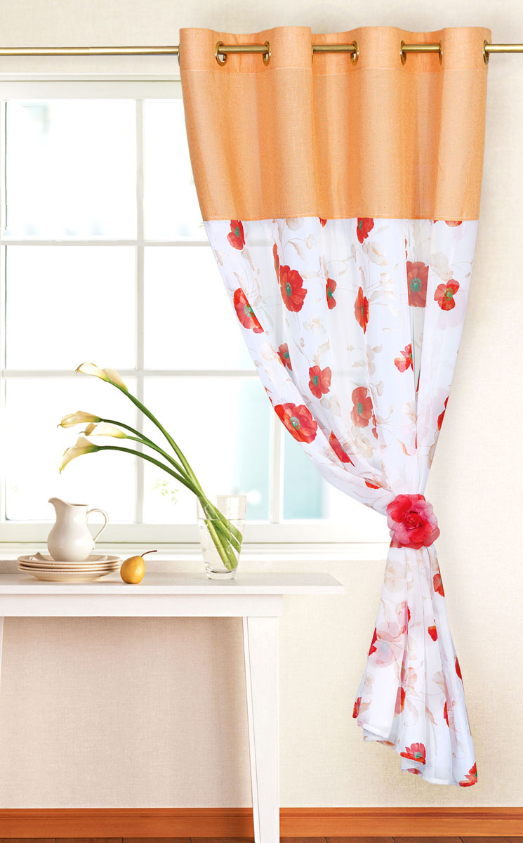 Штора готовая для кухни Garden, на кольцах, цвет: персиковый, размер 150*180 см. С 10213 -W191 -W1222 V2С 10213 -W191 -W1222 V2 Штора готовая для кухни Garden, на кольцах, цвет: персиковый, размер 150*180 см. С 10213 -W191 -W1222 V2С 10213 -W191 -W1222 V2Элегантная тюлевая штора Garden выполнена из вуали (полиэстера). Сочетание плотной и полупрозрачной ткани, приятная цветовая гамма, цветочный принт привлекут к себе внимание и органично впишутся в интерьер помещения. Такая штора идеально подходит для солнечных комнат. Мягко рассеивая прямые лучи, она хорошо пропускает дневной свет и защищает от посторонних глаз. Отличное решение для многослойного оформления окон. Эта штора будет долгое время радовать вас и вашу семью!Штора крепится на карниз при помощи металлических колец, которые помогут красиво и равномерно задрапировать верх.