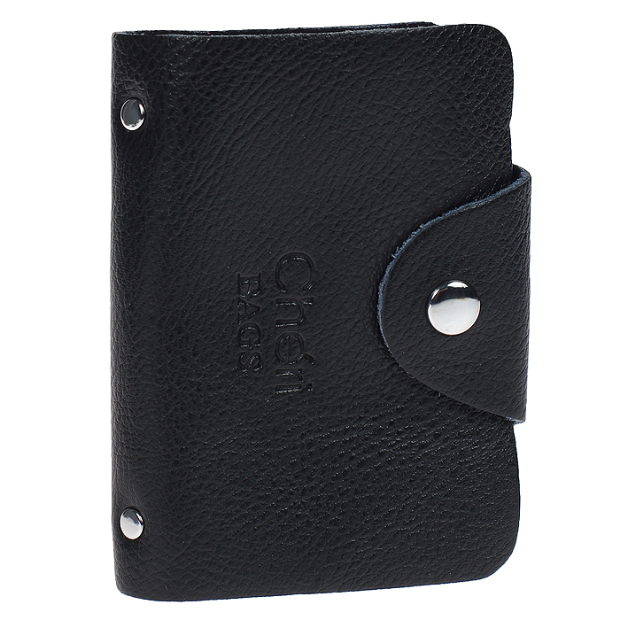 Визитница Cheribags, цвет: черный. V-0489-10A52_108 Визитница Cheribags, цвет: черный. V-0489-10A52_108Элегантная визитница Cheribags - стильная вещь для хранения визиток. Визитница выполнена из натуральной кожи, закрывается клапаном на металлическую кнопку. Внутри содержит блок из мягкого пластика, рассчитанный на 26 визиток. Такая визитница станет замечательным подарком человеку, ценящему качественные и практичные вещи.