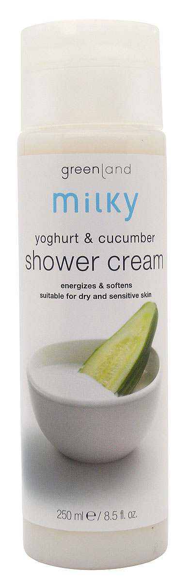 Greenland Гель для душа Milky, с йогуртом и огурцом, 250 мл72523WD Greenland Гель для душа Milky, с йогуртом и огурцом, 250 мл72523WDКрем (гель) для душабережно очищает кожу, делая ее мягкой и бархатистой. Естественные компоненты йогурта успокаивают и смягчают кожу, витамины, содержащиеся в экстракте огурца, насыщают ее энергией.Способ применения:Наносите на влажную кожу массажными движениями, , а затем смойтеводой. Характеристики:Объем: 250 мл. Артикул: 0881-MY13. Производитель: Нидерланды. Товар сертифицирован.Состав: вода, лауретсульфат натрия, натрия хлорид, кокамидопропилбетаин, ПЭГ-200 гидрогенезированный глицерил пальмитат, триоксистеарин полиэтиленгликоль, пропилен гликоль, этилендиамин, тетрауксусная кислота, линалоол, сорбитол, парфюмерная композиция, огуречный экстракт, йогурт.