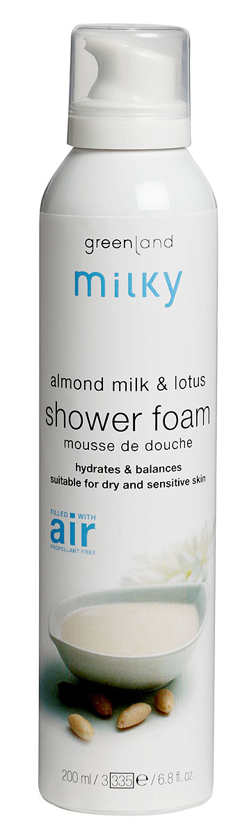 Greenland Мусс для душа Milky, с молочком миндаля и лотосом, 200 млFS-00897 Greenland Мусс для душа Milky, с молочком миндаля и лотосом, 200 млFS-00897Легкий мусс для душа бережно очищает кожу, делая ее нежной и шелковистой. Глицериды, входящие в состав миндального молочка, восстанавливают естественный баланс кожи, а экстракт лотоса придает ей экзотический аромат. Способ применения:Наносите на влажную кожу массажными движениями, , а затем смойтеводой. Характеристики:Объем: 200 мл. Артикул: 1259-MY24. Производитель: Нидерланды. Товар сертифицирован.Состав: вода, содиум лаурил сульфат, кокамидопропил бетаин, бутан, натрия хлорид, пропилен гликоль, пропан, линалоол, этилендиаминтетрауксусная кислота, гексил циннамал, цитронеллол, сорбитол, глицерин, лимонен, ксантановая камедь, парфюмерная композиция, экстракт миндаля, экстракт лотоса.