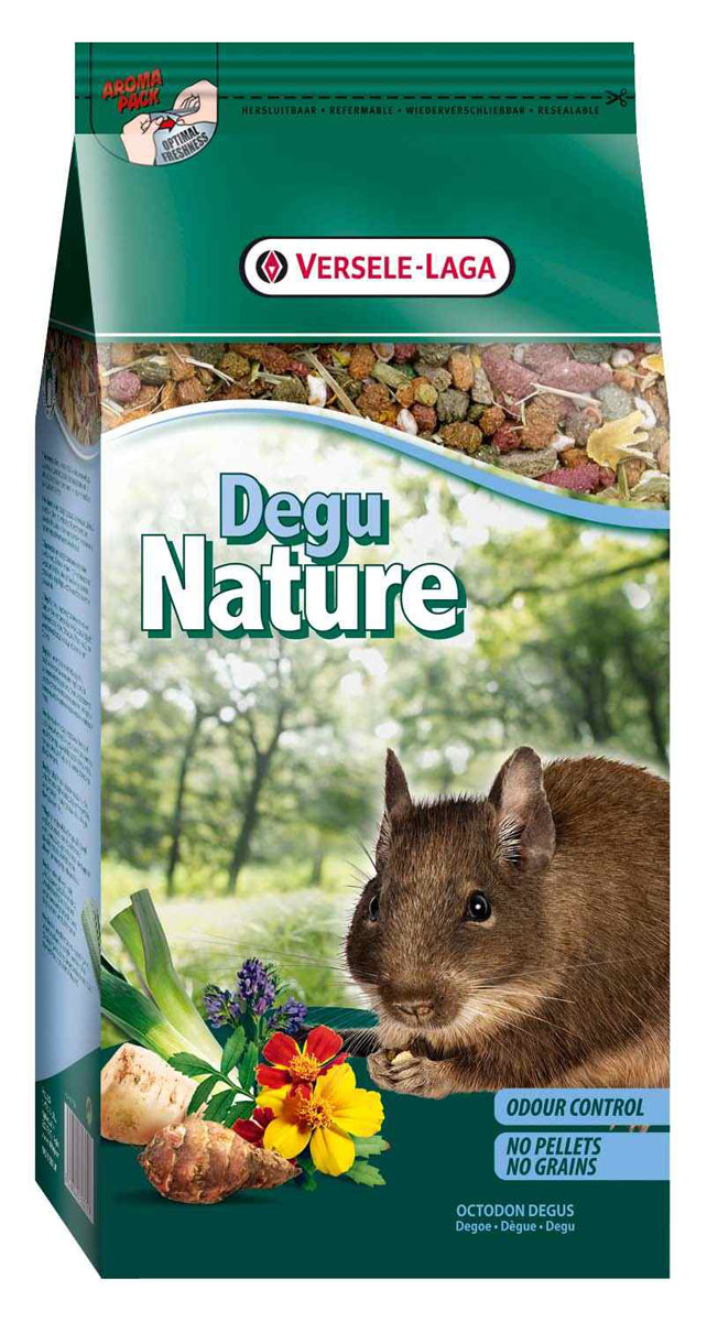 Корм для дегу Versele-Laga Degu Nature, 750 г0120710 Корм для дегу Versele-Laga Degu Nature, 750 г0120710Versele-Laga Degu Nature - это полноценный основной корм для дегу, разработанный в соответствии с их пищевыми потребностями. Это высококачественная смесь природных компонентов, которая содержит все необходимые для организма питательные вещества, витамины, минералы и аминокислоты, необходимые для жизнерадостной и здоровой жизни вашего питомца. Versele-Laga Degu Nature содержит дополнительное количество клетчатки, трав, овощей и добавок, важных для здоровья: обеспечивает превосходное пищеварение, гигиену полости рта, сияющую шерсть и великолепное здоровье. Широкое разнообразие ингредиентов гарантирует превосходный вкус и усвояемость. Не содержит прессованных гранул, злаков и сахара!Указания к использованиюРекомендуемая дневная порция для дегу составляет 30 грамм. Обеспечивайте вашему питомцу свежий корм и питьевую воду ежедневно. Также предоставьте достаточное количество сена.Состав: продукты растительного происхождения, овощи, экстракты растительного белка, минералы, семена, дрожжи, фруктоолигосахариды, травы, морские водоросли, экстракт календулы, экстракт юкки, маннанолигосахариды косточек винограда, календула.Анализ состава: 14% белки, 3,5% жиры, 15% сырая клетчатка, 6% сырая зола, 0,8% кальций, 0,55% фосфор, 0,62% лизин, 0,23% метионин. Добавки на кг: витамин А 12000 МЕ, витамин D3 1500 МЕ, витамин Е 40 мг, витамин С 85 мг, сульфат меди (II) 11 мг.Вес: 750 г.Товар сертифицирован.