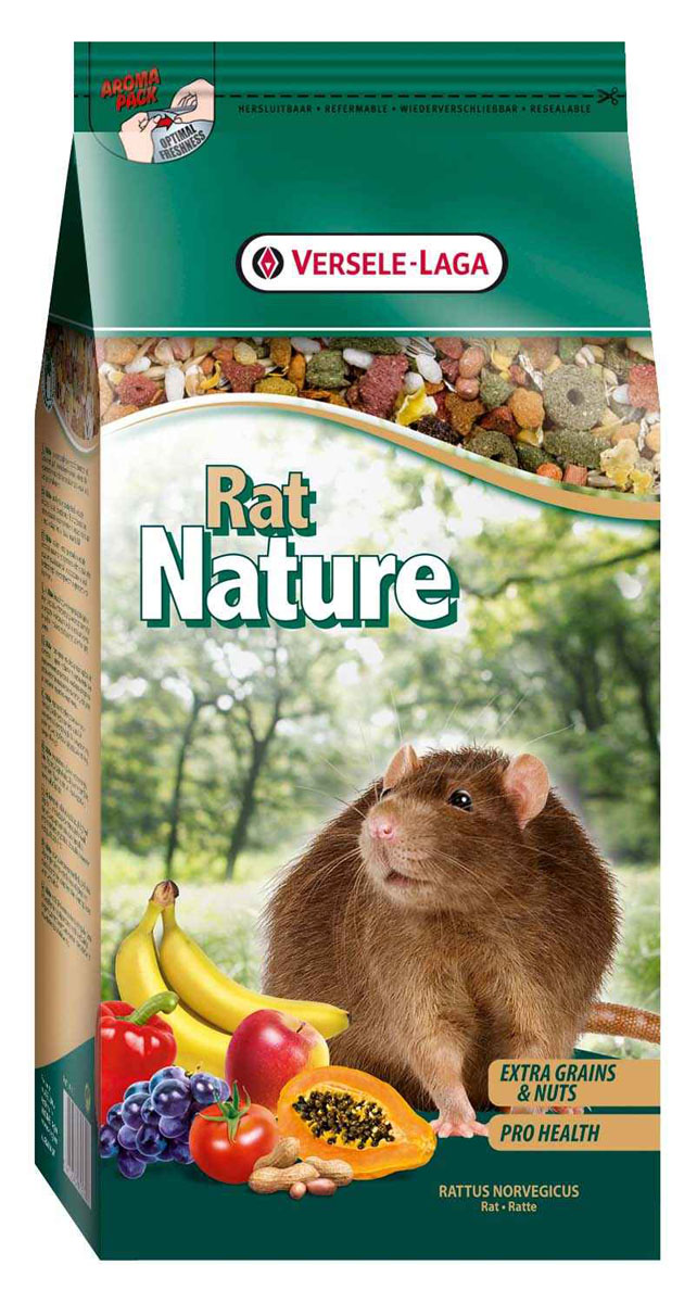 Корм для крыс Versele-Laga Rat Nature, 750 г0120710 Корм для крыс Versele-Laga Rat Nature, 750 г0120710Корм Versele-Laga Rat Nature - это полноценный основной корм для крыс, разработанный в соответствии с их пищевыми потребностями. Это высококачественная смесь природных компонентов, которая содержит все необходимые для организма питательные вещества, витамины, минералы и аминокислоты, необходимые для жизнерадостной и здоровой жизни вашего питомца. Rat Nature содержит дополнительное количество зерен, семян, орехов, фруктов, трав, овощей и добавок, важных для здоровья: обеспечивает превосходное пищеварение, гигиену полости рта, сияющую шерсть и великолепное здоровье. Широкое разнообразие ингредиентов гарантирует превосходный вкус и усвояемость.Указания к использованиюРекомендуемая дневная порция для крысы составляет приблизительно 15 грамм. Обеспечивайте вашему питомцу свежий корм и питьевую воду ежедневно.Состав: злаки, продукты растительного происхождения, экстракты растительного белка, семена, овощи, орехи, семена, фрукты, масла и жиры, минералы, дрожжи, фруктоолигосахариды, календула, морские водоросли, экстракт календулы, экстракт юкки, травы, маннанолигосахариды, экстракт косточек винограда.Анализ состава: 17,5% белки, 9% жиры, 7% сырая клетчатка, 5% сырая зола, 0,6% кальций, 0,45% фосфор, 0,81% лизин, 0,4% метионин. Добавки на кг: витамин А 12000 МЕ, витамин D3 1500 МЕ, витамин Е 30 мг, сульфат меди (II) 9 мг.Вес: 750 г.Товар сертифицирован.