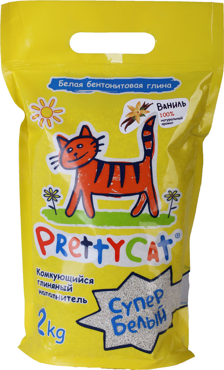 Наполнитель для кошачьих туалетов PrettyCat Супер белый, комкующийся, с ароматом ванили, 2 кгНг-20640 Наполнитель для кошачьих туалетов PrettyCat Супер белый, комкующийся, с ароматом ванили, 2 кгНг-20640Наполнитель для кошачьих туалетов PrettyCat Супер белый - это 100% натуральный комкующийся наполнитель. Изготовлен из белой бентонитовой глины с ароматом ванили. Впитывает до 400% влаги, прекрасно комкуется в идеально ровные шарики. Уничтожает запахи и обеспечивает двойное обеспыливание.Материал: белая бентонитовая глина.Вес: 2 кг.Диаметр гранул: 0,6 - 1,7 мм.