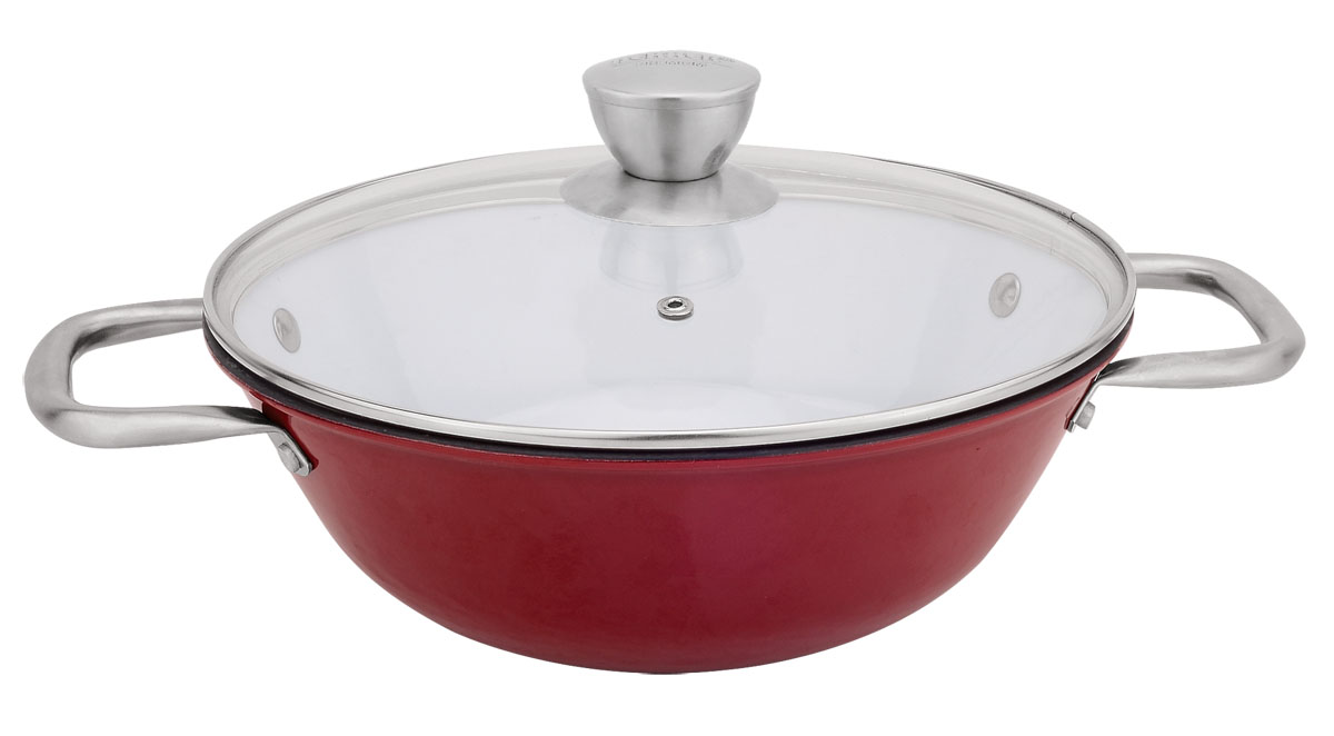 Котел чугунный Bekker Premium с крышкой, гладкий, цвет: красный. Диаметр 26 см. BK-61054 009312 Котел чугунный Bekker Premium с крышкой, гладкий, цвет: красный. Диаметр 26 см. BK-61054 009312Котел Bekker Premium, изготовленный из чугуна, идеально подходит для приготовления вкусных тушеных блюд. Он имеет внешнее красное и внутреннее белое эмалевое покрытие. Внешние стенки гладкие.Чугун является традиционным высокопрочным, экологически чистым материалом. Причем, чем дольше и чаще вы пользуетесь этой посудой, тем лучше становятся ее свойства. Высокая теплоемкость чугуна позволяет ему сильно нагреваться и медленно остывать, а это, в свою очередь, обеспечивает равномерное приготовление пищи. Чугун не вступает в какие-либо химические реакции с пищей в процессе приготовления и хранения, а плотное покрытие - безупречное препятствие для бактерий и запахов. Пища, приготовленная в чугунной посуде, благодаря экологической чистоте материала не может нанести вред здоровью человека. Котел оснащен двумя прочными ручками из нержавеющей стали. Крышка изготовлена из жаропрочного стекла и оснащена отверстием для выпуска пара и металлическим ободом. Такая крышка позволяет следить за процессом приготовления пищи без потери тепла. Она плотно прилегает к краю котла, сохраняя аромат блюд. Котел можно использовать на газовых, электрических, стеклокерамических, галогенных, индукционных плитах. Рекомендуется ручная чистка. Можно использовать в духовом шкафу. Не подходит для СВЧ-печей. Характеристики:Материал: чугун, нержавеющая сталь, стекло. Цвет: красный. Толщина стенки: 2 мм. Толщина дна: 3 мм. Внутренний диаметр по верхнему краю: 26 см. Высота стенки (без крышки): 9,5 см. Размер упаковки: 34 см х 28,5 см х 11,5 см. Артикул: BK-610.