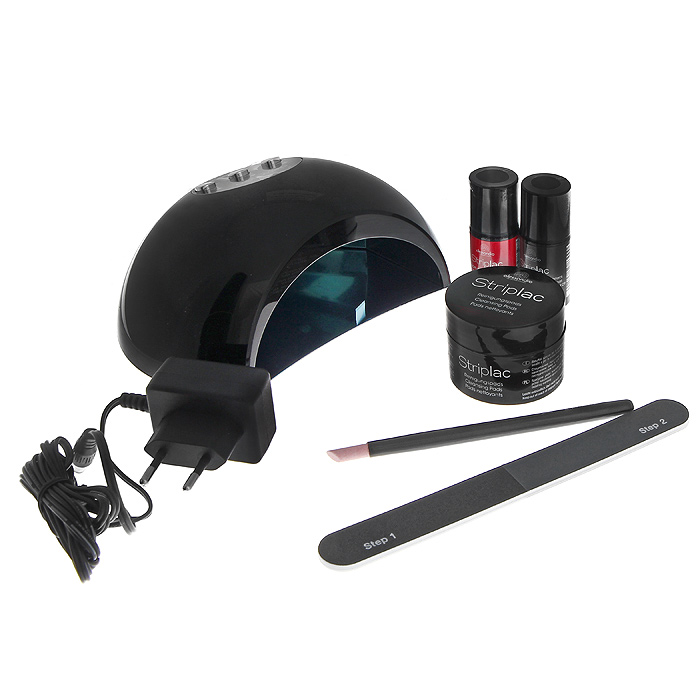 Alessandro Набор Striplac Kit: LED-лампа, базовое покрытие, 8 мл, гель-лак, 8 мл, очищающие салфетки, 50 шт, пилка для ногтей, пушер для кутикул. 78-400ZP496 Alessandro Набор Striplac Kit: LED-лампа, базовое покрытие, 8 мл, гель-лак, 8 мл, очищающие салфетки, 50 шт, пилка для ногтей, пушер для кутикул. 78-400ZP496Striplac - абсолютно новая услуга в индустрии ногтевого сервиса. Компания Alessandro International утверждает, что такое покрытие на руках держится 10 дней, а на ногах и того больше, сохраняя исключительный блеск на ваших ногтях. И самое главное - снятие!!! Striplac снимается путем срывания лака с ногтей. Есть одно отличие, особенное, в чем собственно и прелесть новинки, таким снятием вы не повредите себе ноготь, не снимите покрытие вместе со своими ногтями, и они останутся практически чистыми и готовыми к следующему нанесению Striplac. В 90% снятия покрытие снимается полностью и на ногтях не остается никаких частичек, а 10% - это индивидуальные особенности (пористые, сухие, слоящиеся ногти и т.д.), в таких случаях Striplac держится чуть меньше и после снятия могут оставаться мелкие частички базы или основы лака, которые легко можно отшлифовать мелкозернистым бафом без каких-либо усилий (без фанатизма). Striplac - это: быстрое отрывное удаление; не нужен ацетон или растворитель; держится на ногтях до двух недель; глянцевое покрытие вплоть до самого последнего дня; защищает и укрепляет натуральный ноготь, не пересушивает ногтевую пластину; высыхает за 60 секунд в УФ-лампе, LED-лампе; вся линейка продуктов обладает очень приятным запахом персика;большая палитра оттенков для маникюра и педикюра. Набор Alessandro Striplac Kit состоит из LED-лампы, базового покрытия, гель-лака, очищающих салфеток, пилки для ногтей и пушера для кутикулы. Набор содержит все необходимые инструменты для идеального и стойкого маникюра. Лампа работает от сети. Характеристики:Объем базового покрытия: 8 мл. Объем гель-лака: 8 мл. Цвет гель-лака: secret red. Количество очищающих салфеток: 50 шт. Размер LED-лампы: 17 см х 6,5 см х 12 см. Напряжение: 12V/0,5A. Мощность: 6W. Артикул: 78-400. Производитель: Германия. Товар сертифицирован.
