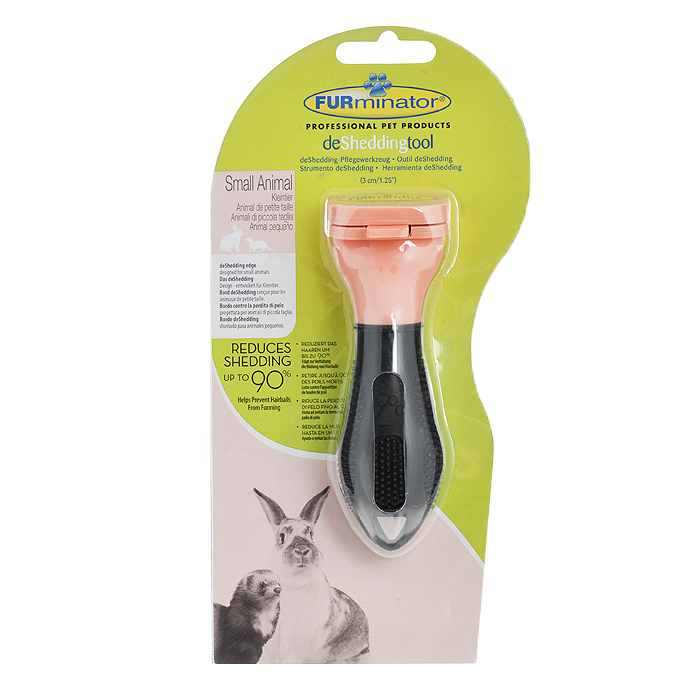 Фурминатор для грызунов FURminator, длина лезвия 3,2 см113522 Фурминатор для грызунов FURminator, длина лезвия 3,2 см113522Фурминатор FURminator специально разработан профессиональными грумерами для мелких животных и грызунов (кроликов, хорьков, морских свинок и т.д.). Это удивительно простой и максимально эффективный инструмент. Конструкция лезвия расчески, выполненного из нержавеющей стали, быстро и аккуратно удаляет отмерший подшерсток. За несколько сеансов (2-4) легко вычесывается до 90% отмерших волосков, и линька проходит менее заметно. Безопасен и эффективен, не режет шерсть, мягко выдергивает мертвый подшерсток, не повреждая гладкий остевой волос. Кнопка FURejector легко очищает шерсть с инструмента. Эргономичная ручка из резины обеспечивает надежный хват и более удобное использование. Вы забудете о спутанной шерсти, проблеме колтунов, о массе подшерстка, который остается на мебели, одежде и на полу. При постоянном применении значительно снижает риск аллергии на домашних животных.Характеристики: Материал: нержавеющая сталь, пластик, резина.Цвет: розовый, черный.Длина лезвия: 3,2 см.Общая длина прибора: 12 см.Размер упаковки: 12 см х 23 см х 8 см.
