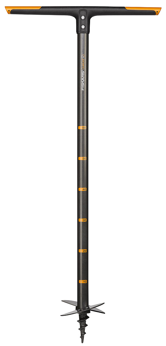 Бур садовый Fiskars, диаметр 15 см, длина 110 см787502 Бур садовый Fiskars, диаметр 15 см, длина 110 см787502Садовый бур оснащен усовершенствованным сошником. Лезвия заменяемы. Упрощает работу мерная шкала с интервалом 10 см, нанесенная на рукоятке QuikDrill. Подходит для посадки многолетних растений, рыхления и перемешивания компоста и установки столбцов среднего размера. Проделывает лунку с аккуратными краями, легко преодолевая камни и кореньяРукоятка изготовлена из прочного материала FiberComp, а черенок из стальной трубыДвойное режущее действие обеспечивается двумя лезвиями с оптимальной заточкой.