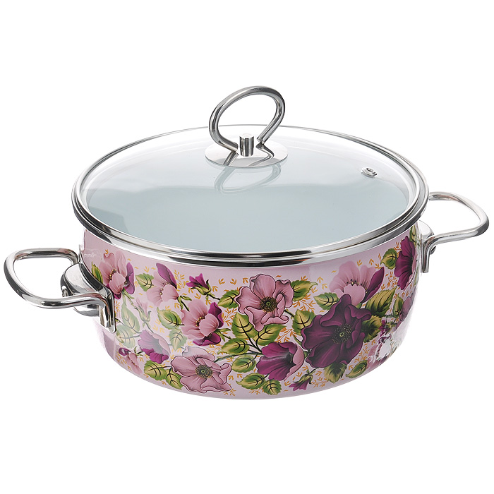 Кастрюля эмалированная Vitross Violeta с крышкой, цвет: розовый, 3 л54 009312 Кастрюля эмалированная Vitross Violeta с крышкой, цвет: розовый, 3 л54 009312Эмалированная кастрюля Vitross Violeta выполнена из нержавеющей стали со стеклокерамическим покрытием - наиболее безопасным видом покрытий посуды. Стеклокерамика инертна и устойчива к пищевым кислотам, не вступает во взаимодействие с продуктами и не искажает их вкусовые качества. Прочный стальной корпус обеспечивает эффективную тепловую обработку и не деформируется в процессе эксплуатации. Такая кастрюля идеальна для тепловой обработки и хранения пищевых продуктов, приготовления холодных блюд и сервировки стола. Внутренняя поверхность изделия - белого цвета. Внешняя поверхность розового цвета оформлена красочными цветочными узорами.Кастрюля оснащена стеклянной крышкой с металлическим ободом и пароотводом, а также удобными стальными ручками. Подходит для всех типов плит, включая индукционные. Пригодна для посудомоечной машины. Характеристики: Материал: нержавеющая сталь, стекло, эмаль. Цвет: розовый. Объем кастрюли: 3 л. Внутренний диаметр кастрюли: 20 см. Высота стенок кастрюли: 10,3 см. Толщина стенок кастрюли: 0,3 см. Толщина дна кастрюли: 0,4 см. Ширина кастрюли с учетом ручек: 29,5 см. Размер упаковки: 26 см х 12 см х 23 см. Артикул: 8SA205S.