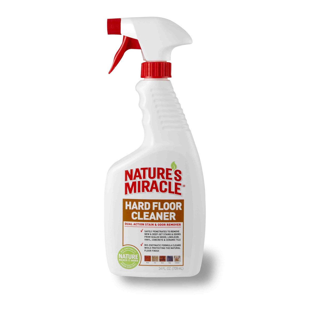 Уничтожитель пятен и запахов для всех видов полов 8 in 1 Natures Miracle, 709 мл68/5/1 Уничтожитель пятен и запахов для всех видов полов 8 in 1 Natures Miracle, 709 мл68/5/1Уничтожитель пятен и запахов для всех видов полов 8 in 1 Natures Miracle специально разработан для безопасного удаления с твердых поверхностей пятен и запахов от фекалий, мочи, жира, рвоты и других свежих и въевшихся органических загрязнений за счет био-энзимной чистящей формулы. Благодаря специальной технологии Finish-Protect, средство осуществляет глубокую очистку, защищая при этом покрытие пола, будь то дерево, керамическая плитка, винил или линолеум. Уничтожитель пятен и запахов для всех видов полов можно также использовать на твердых поверхностях, переносках, спальных местах животных и в кошачьих туалетах. Средство идеально справляется с пятнами и запахами, оставленными собаками, кошками и другими животными.Способ применения: 1) Перед применением хорошо встряхните. 2) Удалите излишнюю влажность и грязь.3) Перед использованием протестируйте средство на незаметной области. Вытрите поверхность тканью. Не используйте средство, если покрытие пола повредилось.4) Всегда используйте Уничтожитель пятен и запахов для всех видов полов в исходной концентрации. 5) Нанесите средство на обрабатываемую поверхность, вытрите. При необходимости повторить.6) Не требует смывания.Не использовать на сильно загрязненных, негерметизированных полах. Состав: вода, чистящие компоненты (поверхностно-активные вещества), биоэнзимная технология нейтрализации запаха, ароматизатор. Товар сертифицирован.