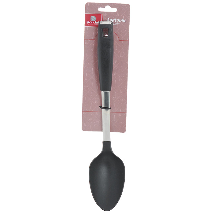 Ложка поварская Rondell Anatomie. RD-65154 009312 Ложка поварская Rondell Anatomie. RD-65154 009312Поварская ложка Rondell Anatomie выполнена из нейлона. Рукоятка анатомической формы выполнена из высококачественного пластика со вставкой из нержавеющей стали. Максимальная температура нагрева рабочей поверхности ложки 210°C. Такая ложка превосходно подойдет для набирания горячих и холодных блюд, жидкостей, перемешивания блюд и раскладывания на порции.Стильная ложка Rondell Anatomie займет достойное место среди аксессуаров на вашей кухне. Оригинальный дизайн и качество исполнения не оставят равнодушными ни тех, кто любит готовить, ни опытных профессионалов-поваров. Изделие можно мыть в посудомоечной машине. Характеристики:Материал: нейлон, нержавеющая сталь 18/10, пластик. Длина ложки: 33 см. Размер рабочей поверхности: 6,5 см х 10,5 см. Посуда Rondell совсем недавно появилась на российском рынке, но уже прекрасно себязарекомендовала. Эту посуду по достоинству оценили тысячи любителей кулинарии, арекомендации профессионалов - шеф-поваров многих ресторанов и ведущих популярныхкулинарных программ служат дополнительным весомым аргументом в ее пользу.Профессиональные технологии, изысканный дизайн и широкий ассортимент делают посудуRondell исключительно привлекательной для всех, кто любит и умеет готовить.