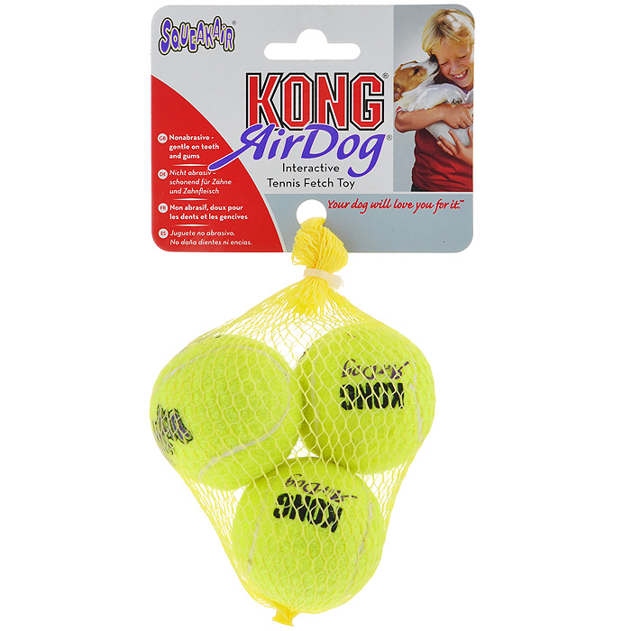Игрушка для собак Air Теннисный мяч, 3 шт. AST30120710 Игрушка для собак Air Теннисный мяч, 3 шт. AST30120710Игрушка для собак Kong Air Теннисный мяч предназначена для собак мелких пород весом от 1 до 5 кг. Эта игрушка - на 100% настоящий теннисный мяч. Такой мячик имеет непредсказуемую траекторию при отскакивании от земли и может плавать на поверхности воды.В комплекте 3 мяча.