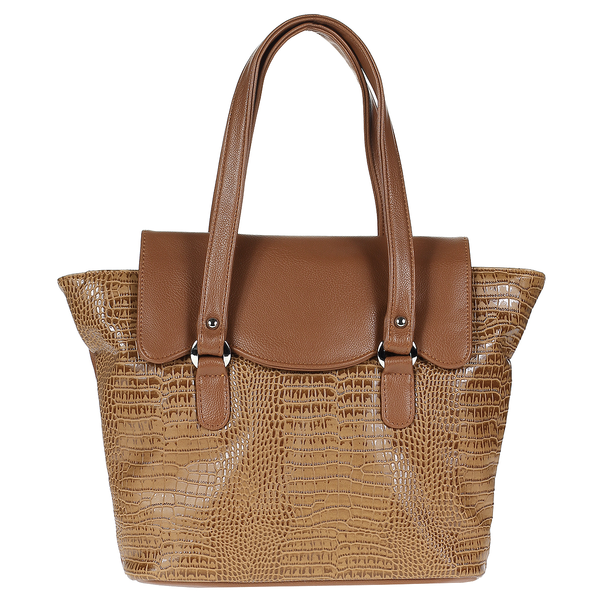 Сумка женская Cheribags, цвет: коричневый. 1504-A458-40K747998-101 Сумка женская Cheribags, цвет: коричневый. 1504-A458-40K747998-101Женская сумка Cheribags изготовлена из искусственной кожи коричневогоцвета и декорировано тиснением под рептилию. Сумка имеет одноосновное отделение, которое закрывается на застежку-молнию идополнительно клапаном на магнитную кнопку. Внутри содержатся вшитыйкармашек на молнии, нашивной кармашек, открытый кармашек и дванакладных кармашка для мелочей и телефона. Внутренняя поверхностьотделана шелковистым полиэстером коричневого цвета. С задней сторонысумки расположен дополнительный вшитый карман на молнии.Сумка оснащена удобными ручками. Фурнитура - серебристого цвета.Модная, актуальная сумка красиво дополнит ваш образ и станетнезаменимым предметом вашего гардероба. Характеристики:Материал: искусственная кожа, полиэстер, металл. Цвет: коричневый. Размер сумки (ДхШхВ): 36 см х 8 см х 26 см. Высота ручек: 20 см.