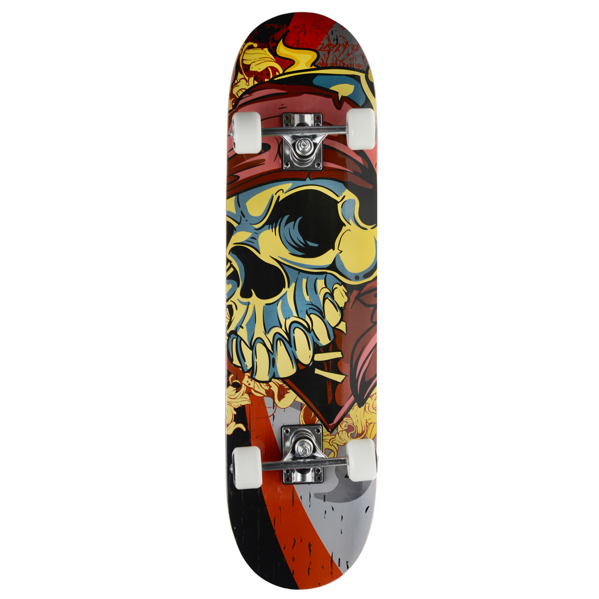 Скейтборд MaxCity Pirate, цветной принт, дека 79 см х 20 смZ90 black Скейтборд MaxCity Pirate, цветной принт, дека 79 см х 20 смZ90 blackCкейтборды MaxCity – это самый подходящий вариант для начинающих скейтбордистов и просто любителей. Качественные материалы изготовления дадут вам полностью ощутить удовольствие от катания, а надежные комплектующие позволят выполнять несложные трюки без риска повредить доску. MaxCity – это качество по приемлемой цене.Нижняя часть деки украшена оригинальным рисунком.