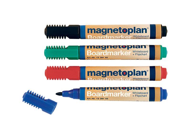 Набор маркеров Magnetoplan, 4 цвета. 12281FS-36052 Набор маркеров Magnetoplan, 4 цвета. 12281FS-36052Набор маркеров Magnetoplan станет вашим незаменимым помощником при проведении презентаций. Набор маркеров Magnetoplan предназначен для письма и рисования как на бумаге для флипчарта, так и на белой доске с лаковым покрытием в школе или офисе. Набор включает в себя четыре маркера зеленого, черного, красного и синего цветов. Корпус маркеров выполнен из пластика. Влагоустойчивые чернила на спиртовой основе быстро сохнут и не размазываются. Круглый наконечник дает аккуратную четкую линию. C набором маркеров Magnetoplan ваши презентации всегда будут безупречны.