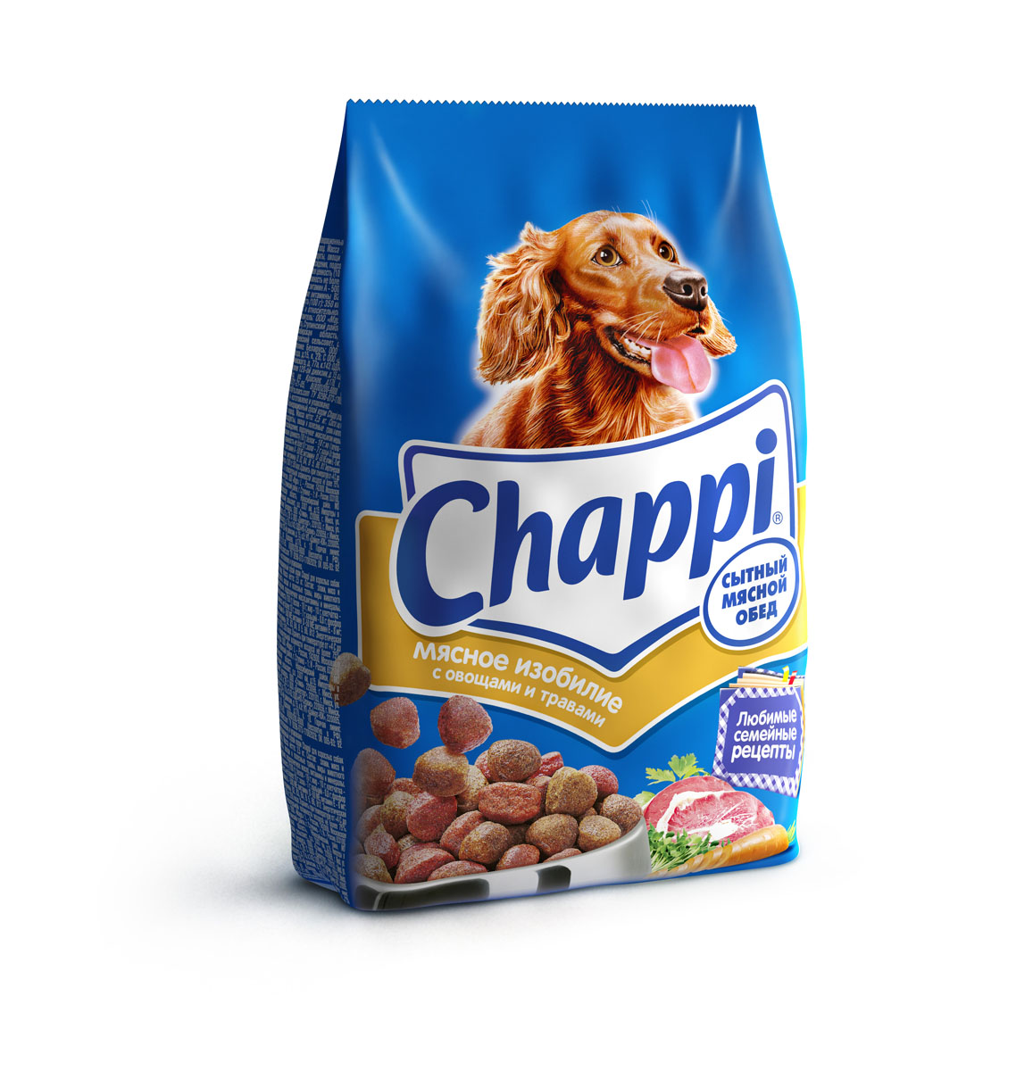Корм сухой для собак Chappi Сытный мясной обед, мясное изобилие с овощами и травами, 600 г0120710 Корм сухой для собак Chappi Сытный мясной обед, мясное изобилие с овощами и травами, 600 г0120710Сухой корм Chappi Сытный мясной обед - это специально разработанная еда для собак с оптимально сбалансированным содержанием белков, витаминов и микроэлементов.Уникальная формула Chappi включает в себя все необходимые для здоровья компоненты: - мясо - для силы и энергии в течение дня; - овощи, травы и злаки - для отличного пищеварения; - масла и жиры - для блестящей шерсти и здоровой кожи; - кальций - для крепких зубов и костей; - витамины - для защиты здоровья; - минералы - для подержания собаки в оптимальной форме.Корм Chappi идеально подходит для вашего любимца как надежный источник жизненных сил. Состав: злаки, мясо и субпродукты, жиры животного происхождения, морковь, люцерна, растительные масла, минеральные вещества, витамины.Пищевая ценность в 100 г: белок - 18 г, жиры - 10 г, клетчатка - 7 г, влажность - не более 10 г, зола - 7 г, кальций - 0,8 г, фосфор - 0,6 г, витамин А - 500 МЕ, витамин D - 50 МЕ, витамин Е - 8 мг, витамины В2, В12, пантотеновая и никотиновая кислоты.Энергетическая ценность в 100 г: 350 ккал.Вес: 600 г.Товар сертифицирован.