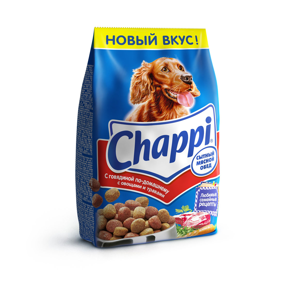 Корм сухой для собак Chappi Сытный мясной обед, с говядиной по-домашнему с овощами и травами, 600 г0120710 Корм сухой для собак Chappi Сытный мясной обед, с говядиной по-домашнему с овощами и травами, 600 г0120710Сухой корм Chappi Сытный мясной обед - это специально разработанная еда для собак с оптимально сбалансированным содержанием белков, витаминов и микроэлементов.Уникальная формула Chappi включает в себя все необходимые для здоровья компоненты: - мясо - для силы и энергии в течение дня; - овощи, травы и злаки - для отличного пищеварения; - масла и жиры - для блестящей шерсти и здоровой кожи; - кальций - для крепких зубов и костей; - витамины - для защиты здоровья; - минералы - для подержания собаки в оптимальной форме.Корм Chappi идеально подходит для вашего любимца как надежный источник жизненных сил. Состав: злаки, мясо и субпродукты, жиры животного происхождения, морковь, люцерна, растительные масла, минеральные вещества, витамины.Пищевая ценность в 100 г: белок - 18 г, жиры - 10 г, клетчатка - 7 г, влажность - не более 10 г, зола - 7 г, кальций - 0,8 г, фосфор - 0,6 г, витамин А - 500 МЕ, витамин D - 50 МЕ, витамин Е - 8 мг, витамины В2, В12, пантотеновая и никотиновая кислоты.Энергетическая ценность в 100 г: 350 ккал.Вес: 600 г.Товар сертифицирован.