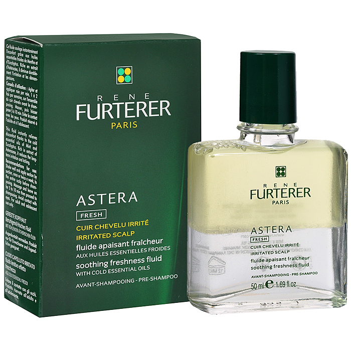 Rene Furterer Флюид Astera успокаивающий, с охлаждающими маслами, для чувствительной кожи головы, 50 млAC-1121RD Rene Furterer Флюид Astera успокаивающий, с охлаждающими маслами, для чувствительной кожи головы, 50 млAC-1121RDСредство для ухода и лечения раздраженной и чувствительной кожи головы.Успокаивающий флюид снимает раздражение уже после первого применения. Имеет двухфазную формулу, которая способствует оздоровлению кожи головы, восстанавливает гидро-липидный баланс и дарит коже ощущение комфорта. Стимулирует обновление клеток и заживляет. Идеально подходит для релаксирующего массажа. Экстракт астеры (семейство астровых) - успокаивает, устраняет раздражение, шелушение, зуд. Эфирные масла мяты и эвкалипта + камфора - очищают и освежают кожу головы. Растительный сквален - восстанавливает гидролипидный баланс. Витамины A, E, F активируют клеточную регенерацию, нейтрализуют действие свободных радикалов.Способ применения: равномерно нанести на кожу головы, помассировать для лучшего впитывания и оставить на 10 мин. Затем нанести продукт для лечебного ухода. Используется 1-2 раза в неделю.