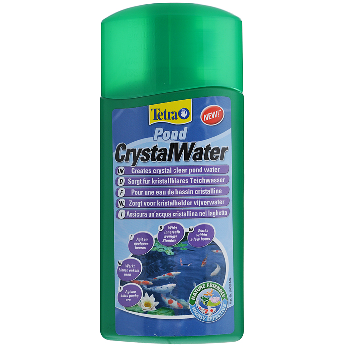 Средство для очистки прудовой воды от мути Tetra Pond Crystal Water, 500 мл0120710 Средство для очистки прудовой воды от мути Tetra Pond Crystal Water, 500 мл0120710Tetra Pond Crystal Water - это уникальное средство, применяемое для очистки воды в прудах от мути. Препарат быстро очищает прудовую воду, связывает органические частицы в одно целое, что позволяет их легко и просто удалить с помощью палки или прудового сачка. Эффект наблюдается уже через несколько часов. Вода в пруду становится чистой и прозрачной, самочувствие обитателей улучшается. Перед последующим использованием продукта стоит измерить карбонатную жесткость воды, которая обязательно должна быть более 2° KH. Это необходимо для обеспечения безопасности обитателям водоема.Товар сертифицирован.