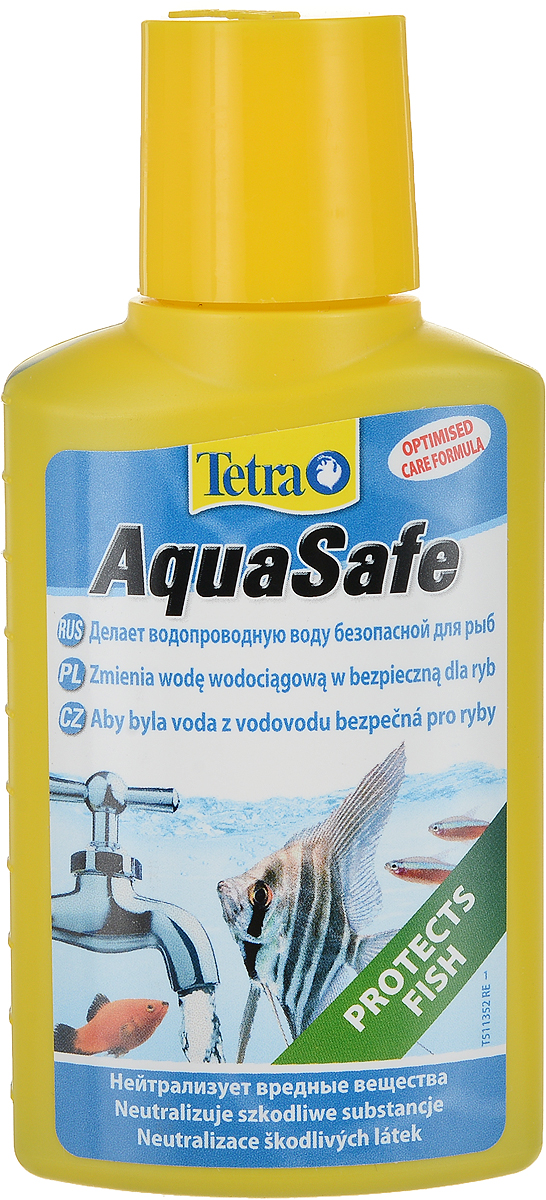 Кондиционер Tetra AquaSafe для подготовки воды аквариума, 100 мл0120710 Кондиционер Tetra AquaSafe для подготовки воды аквариума, 100 мл0120710Препарат Tetra AquaSafe для подготовки водопроводной воды в воду, пригодную для обитания аквариумных рыб. В состав входит формула BioExtract для здоровой прозрачной воды! новая формула помогает создать здоровую воду и обеспечить здоровье рыб за счет уникального сочетания природных биополимеров и микроэлементов;нейтрализует вредные для рыб вещества, содержащиеся в водопроводной воде. Хлор распадается, а такие тяжелые металлы как медь, цинк и свинец непрерывно и долгосрочно связываются;добавляет жизненно важные вещества, находящиеся в естественной среде обитания рыб, такие как йод, необходимый для активной жизнедеятельности рыб, магний, необходимый для роста и хорошего самочувствия, витамин В, помогающий справляться со стрессами;различные коллоидные вещества в полной степени обеспечивают защиту жабрам и плавникам;формула BioExtract, содержащая биополимерные вещества, обеспечивает рост полезных бактерий, что благоприятствует чистоте и прозрачности воды в аквариуме;используется при транспортировке рыб, при добавлении водопроводной воды и во время карантина;улучшает условия для содержания и размножения рыб;помогает восстановлению здоровья рыб после болезни;рекомендуем в комбинации с Tetra EasyBalance, при помощи которого стабилизируются показатели качества воды и значительно уменьшается число ее замен;для всех пресноводных и морских аквариумов.Состав: коллоидный раствор серебра, магний, витамин В1. Товар сертифицирован.