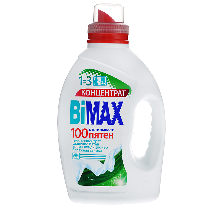 Гель для стирки BiМах 100 пятен,1,5 л10503 Гель для стирки BiМах 100 пятен,1,5 л10503Гель для стирки Bimax 100 пятен заменяет 3 кг стирального порошка.Гель-концентрат удаление пятен. Арома-кондиционер. Бережная стирка.Средство для стирки жидкое с пониженным пенообразованием с биодобавкамиприменяется для замачивания и стирки изделий из хлопчатобумажных,льняных и синтетических тканей, а также тканей из смешанных волокон, встиральных машинах любого типа и ручной стирки. Состав: 5-15% анионные ПАВ, неионогенные ПАВ, Товар сертифицирован.
