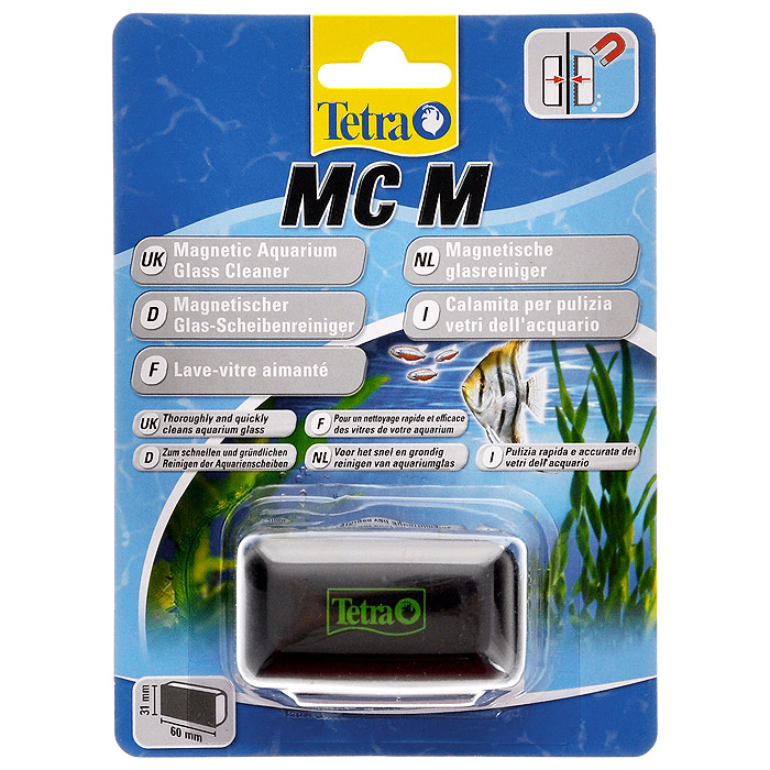 Скребок для аквариума Tetra MC M магнитный0120710 Скребок для аквариума Tetra MC M магнитный0120710Магнитный скребок для аквариума Tetra предназначен для быстрой и тщательной очистки стекол аквариума от налета и обрастаний.Для аквариумов с толщиной стекла до 5 мм.Скошенные кромки скребка не повреждают силиконовые швы аквариума, не оставляет царапин на стекле.Удобная эргономичная ручка.Подходит для аквариумов с пресной и морской водой.Рабочая поверхность скребка 6 см х 3,1 см.