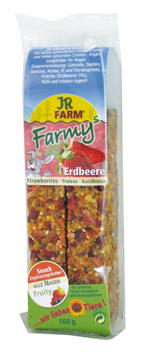 Лакомство для грызунов JR Farm Палочки, с клубникой, 120 г0120710 Лакомство для грызунов JR Farm Палочки, с клубникой, 120 г0120710Лакомство для грызунов JR Farm Палочки с яйцом, клубникой и множеством полезных для здоровья ингредиентов. Дополнительный корм для грызунов.Состав: злаки, семена, овощи, орехи, яйцо и продукты яйца, фрукты (земляника 5%), побочные продукты растительного происхождения.Содержание: белок 13,9%, жиры 15,2%, клетчатка 8,7%, зола 2,4%, крахмал — 1%.Товар сертифицирован.
