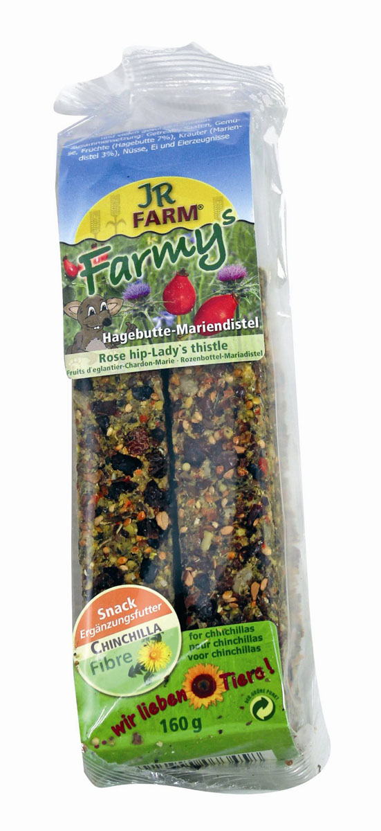 Лакомство для грызунов JR Farm Палочки, с шиповником-чертополохом, 160 г0120710 Лакомство для грызунов JR Farm Палочки, с шиповником-чертополохом, 160 г0120710Лакомство для грызунов JR Farm Палочки с яйцом, шиповником, чертополохом и множеством полезных для здоровья ингредиентов. Дополнительный корм для грызунов.Состав: злаки, семена, овощи, растительные продукты (шиповник 7%, чертополох 3%), орехи лесные, яйцо и продукты яйца, побочные продукты растительного происхождения (расторопша). Содержание: белок 14,3%, жиры 15,4%, клетчатка 8,3%, зола 2,6%, крахмал - 1%. Товар сертифицирован.